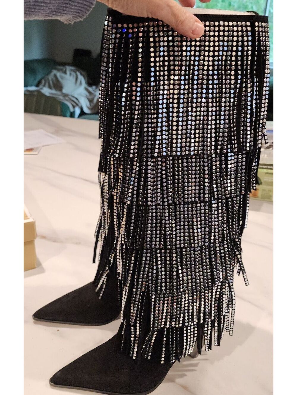 New Michael Kors Jayla Black Leather Studded Fringe Tall Boots 7.5 $495